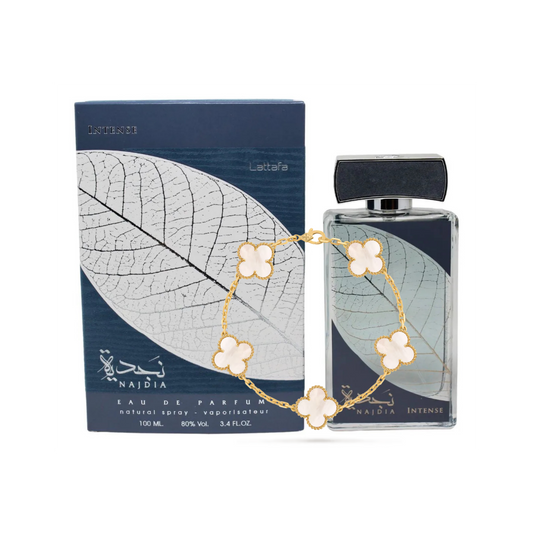 PERFUME NAJDIA INTENSE +  PULSERA VAN CLEEF NÁCAR